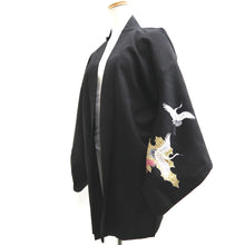 Load image into Gallery viewer, Haori Jacket Vintage(1950-1980) Black Crane Birds Silk #10140D3