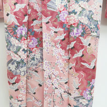 Load image into Gallery viewer, Furisode Pink Crane Birds Plum blossom Silk #10323F1