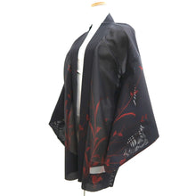 Load image into Gallery viewer, Haori Jacket Vintage(1950-1980) Black Burgundy Sheer Botanical Silk #10912E5