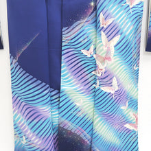 Load image into Gallery viewer, Furisode Dark Blue Butterfly Aurora Tall Silk #9707J5