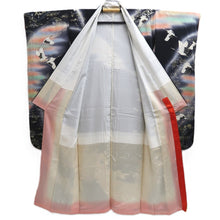 Load image into Gallery viewer, Furisode Black Crane Birds Silk #10333F2