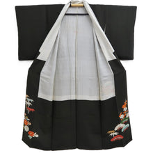 Load image into Gallery viewer, Tomesode Vintage(1920-1950) Black Hand painted Crane Birds Silk #10402A1