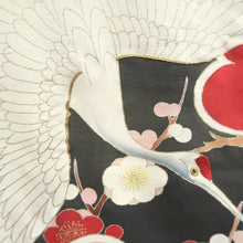 Load image into Gallery viewer, Furisode Vintage(1920-1950) Black Crane Birds Silk #11105Z1