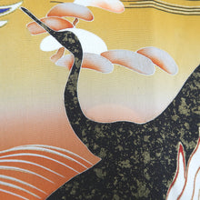 Load image into Gallery viewer, Furisode Vintage(1920-1950) Black Crane Birds Embroidery Tall Silk #9613H5