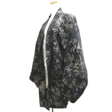 Load image into Gallery viewer, Haori Jacket Vintage(1950-1980) Black Silver Gold Flower Silk #10185D5