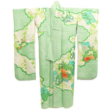 Load image into Gallery viewer, Furisode Green Shibori Chrysanthemum Peony Silk #10542B3