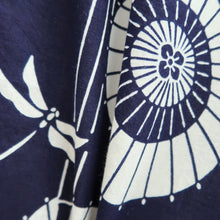 Load image into Gallery viewer, Yukata Vintage(1950-1980) Navy Dragonfly Bangasa Umbrella Cotton #10483A5