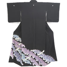 Load image into Gallery viewer, Tomesode Black Crane Birds Silk #10391F5