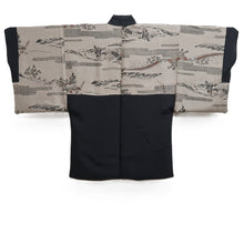 Load image into Gallery viewer, Men's Haori Vintage(1950-1980) Black Montsuki Landscape Silk #10436A3