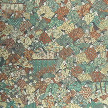 Load image into Gallery viewer, Fukuro Obi Green Brown Gold Hyakunin Issyu Silk BB341V9