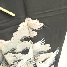 Load image into Gallery viewer, Tomesode Vintage(1920-1950) Black Crane Birds Hand painted Silk #10493B1
