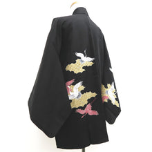 Load image into Gallery viewer, Haori Jacket Vintage(1950-1980) Black Crane Birds Silk #10140D3