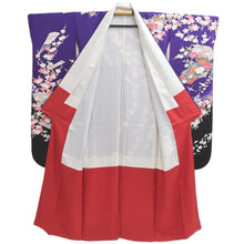 Load image into Gallery viewer, Furisode Purple Blackish Crane Birds Cherry Blossom Tall Silk #11081A5