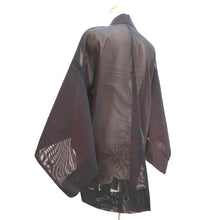 Load image into Gallery viewer, Haori Jacket Vintage(1950-1980) Black Red Sheer Bamboo leaf Silk #10972F3