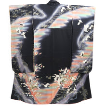 Load image into Gallery viewer, Furisode Black Crane Birds Silk #10333F2