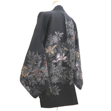 Load image into Gallery viewer, Haori Jacket Vintage(1950-1980) Black Silver Gold Flower Silk #9753A3
