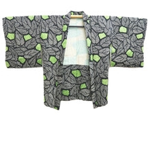 Load image into Gallery viewer, Haori Jacket Vintage(1950-1980) Black Green Shibori Leaves Silk #10581C1
