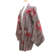 Load image into Gallery viewer, Haori Jacket Vintage(1950-1980) Black Red Shibori Peony Silk #10050C5