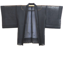 Load image into Gallery viewer, Haori Jacket Vintage(1950-1980) Black Midnight blue Sheer Bamboo leaf Silk #10902E5