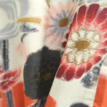 Load image into Gallery viewer, Haori Jacket Vintage(1920-1950) White Vermillion Meisen Floral pattern Silk #11031A2