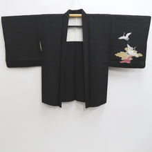 Load image into Gallery viewer, Haori Jacket Vintage(1950-1980) Black Crane Birds Silk #10140D3