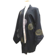 Load image into Gallery viewer, Haori Jacket Vintage(1950-1980) Black Gold Silver Chrysanthemum Silk #9863B2