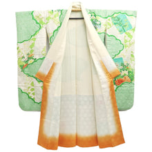 Load image into Gallery viewer, Furisode Green Shibori Chrysanthemum Peony Silk #10542B3