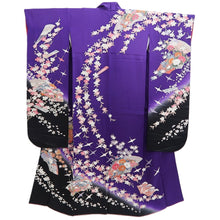 Load image into Gallery viewer, Furisode Purple Blackish Crane Birds Cherry Blossom Tall Silk #11081A5