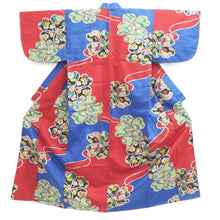 Load image into Gallery viewer, Kimono Vintage(1920-1950) Blue Red Meisen Flower Silk #10766D4
