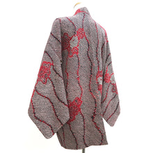 Load image into Gallery viewer, Haori Jacket Vintage(1950-1980) Black Red Shibori Peony Silk #10050C5