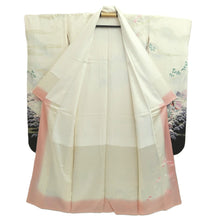 Load image into Gallery viewer, Furisode Pearl white Heian Princess Crane Birds Silk #11092B1