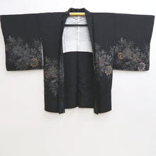 Load image into Gallery viewer, Haori Jacket Vintage(1950-1980) Black Silver Gold Flower Silk #9753A3