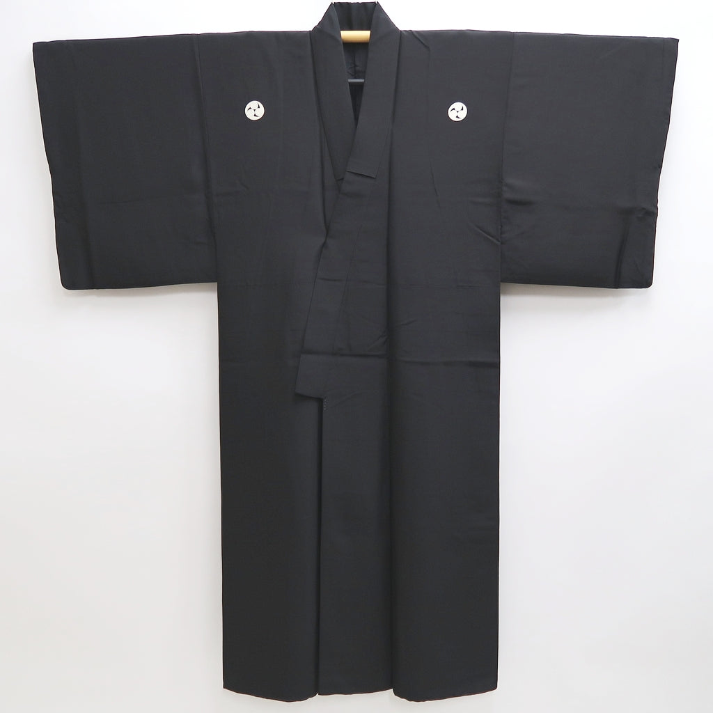 Men's Kimono Vintage(1950-1980) Black Montsuki Habutae Silk