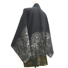 Load image into Gallery viewer, Haori Jacket Vintage(1950-1980) Black Silver Gold Chrysanthemum Silk #10200E1