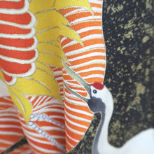 Load image into Gallery viewer, Furisode Vintage(1920-1950) Black Crane Birds Embroidery Tall Silk #9613H5