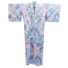 Load image into Gallery viewer, Yukata Light Blue Lily Cotton #10746D3