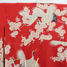 Load image into Gallery viewer, Juban Vintage(1950-1980) Red Crane Birds Silk #10503B1