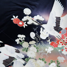 Load image into Gallery viewer, Furisode Black Crane Birds Silk #10333F2