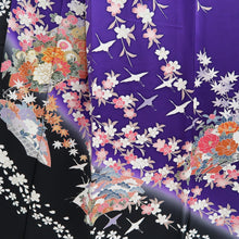 Load image into Gallery viewer, Furisode Purple Blackish Crane Birds Cherry Blossom Tall Silk #11081A5