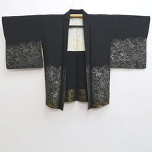 Load image into Gallery viewer, Haori Jacket Vintage(1950-1980) Black Silver Gold Chrysanthemum Silk #10200E1