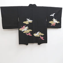 Load image into Gallery viewer, Haori Jacket Vintage(1950-1980) Black Crane Birds Silk #10140D3