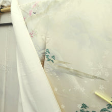Load image into Gallery viewer, Furisode Pearl white Heian Princess Crane Birds Silk #11092B1
