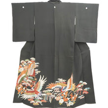 Load image into Gallery viewer, Tomesode Vintage(1920-1950) Black Hand painted Crane Birds Silk #10402A1