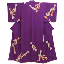 Load image into Gallery viewer, Kimono Vintage(1950-1980) Purple Kokeshi Dolls Silk #10777D4