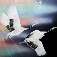 Load image into Gallery viewer, Furisode Black Crane Birds Silk #10333F2