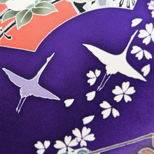 Load image into Gallery viewer, Furisode Purple Blackish Crane Birds Cherry Blossom Tall Silk #11081A5