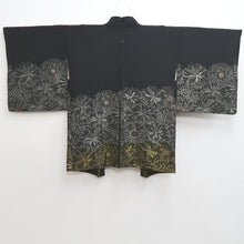 Load image into Gallery viewer, Haori Jacket Vintage(1950-1980) Black Silver Gold Chrysanthemum Silk #10200E1