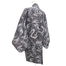 Load image into Gallery viewer, Haori Jacket Vintage(1950-1980) Black White Gold Abstract swirl pattern Silk #10842E2