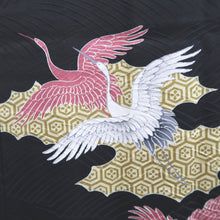 Load image into Gallery viewer, Haori Jacket Vintage(1950-1980) Black Crane Birds Silk #10140D3