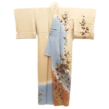 Load image into Gallery viewer, Kimono Beige Blueish Gray Chrysanthemum Plum blossom Silk #10522B2